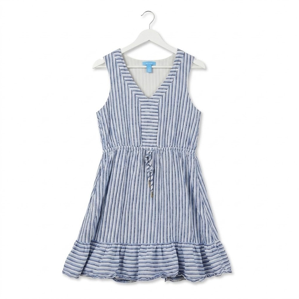 Draper James Women Coastal Preppy Nautical Striped Linen Cotton Dress M Blue